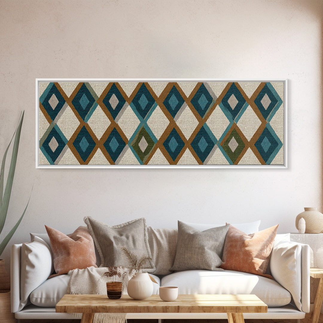 Teal Brown Diamond Pattern Wall Art, Midcentury Modern Decor, Geometric Art Print, MCM Wall Decor, Boho Style, Home Decor