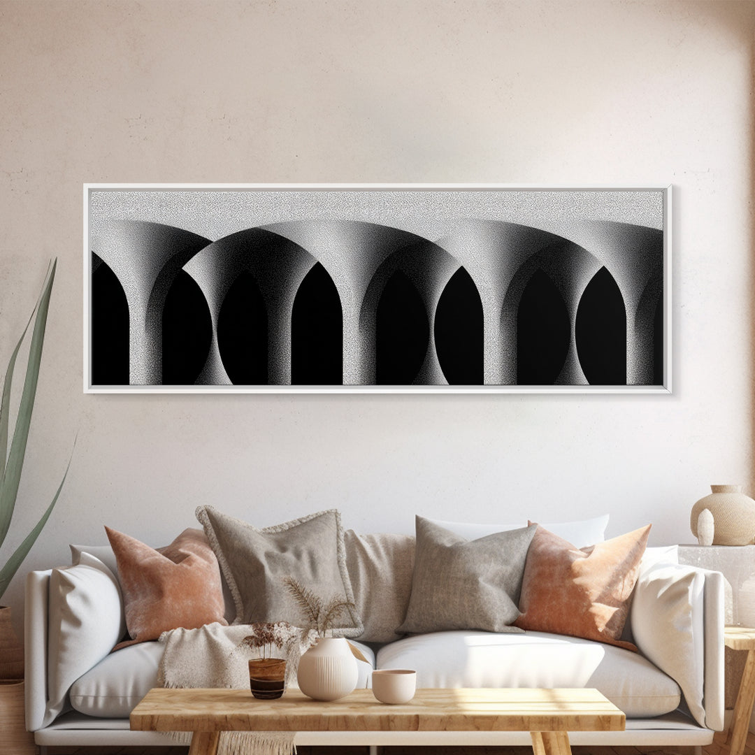 Minimal Black White Arches Canvas Print, Modern Architectural Wall Decor, Monochrome Midcentury Abstract Poster For Office