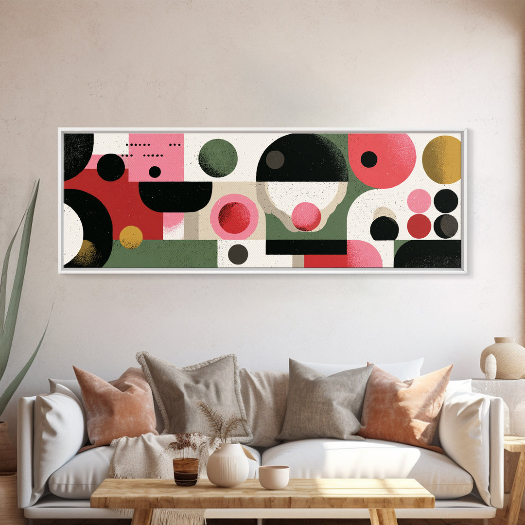 Pink Green Bauhaus Abstract Canvas Print, Midcentury Modern Wall Art, Geometric Circle Decor, Retro Gallery Poster Gift Idea