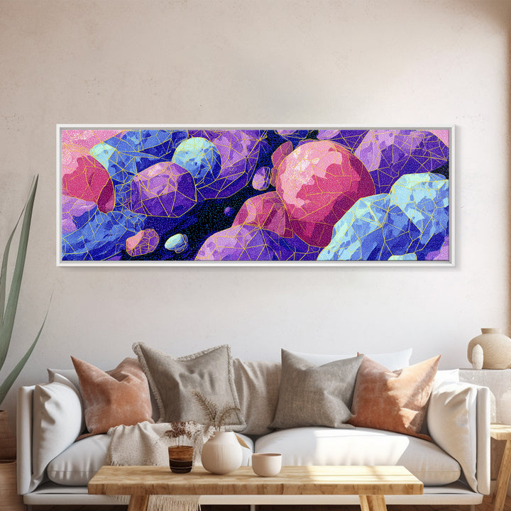 Vibrant Polygon Space Rocks Canvas Print, Cosmic Abstract Wall Art, Colorful Sci Fi Decor, Modern Geometric Poster Gift Idea
