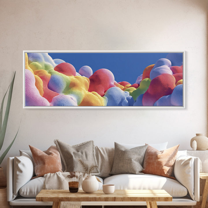 Rainbow Bubble Cloud Wall Art, Colorful Dreamy Landscape Poster, Playful Modern Decor, Kids Nursery Room Canvas Print Gift Idea
