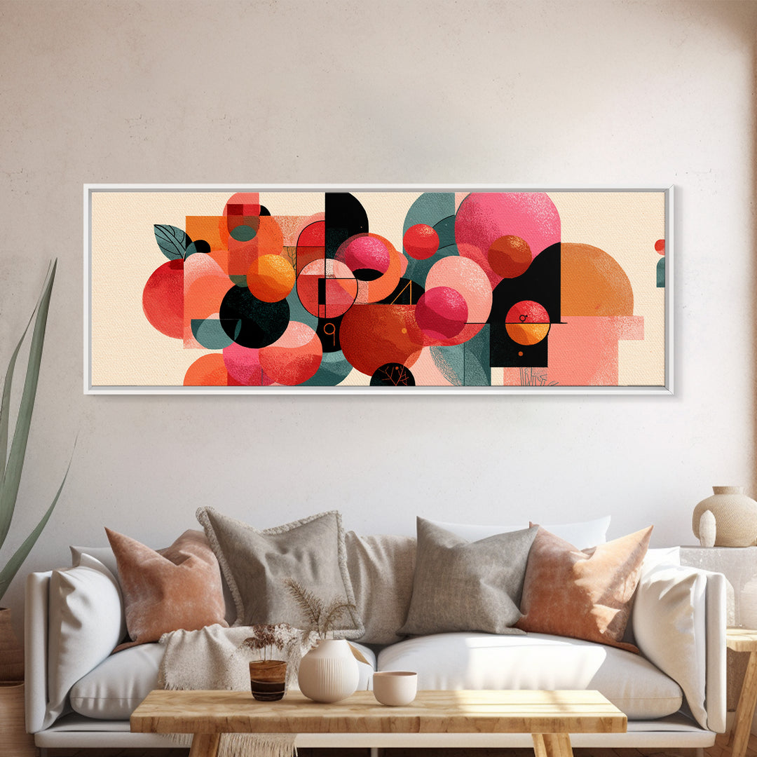 Abstract Citrus Circle Wall Art, Orange Pink Botanical Still Life Poster, Midcentury Modern Geometric Canvas Print Gift Idea