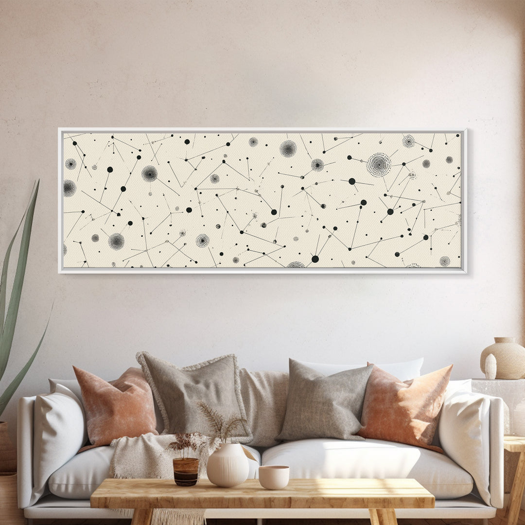 Black And White Constellation Dots Wall Art, Midcentury Abstract, Minimalist Modern Art Print, Atomic Retro Office Decor Poster