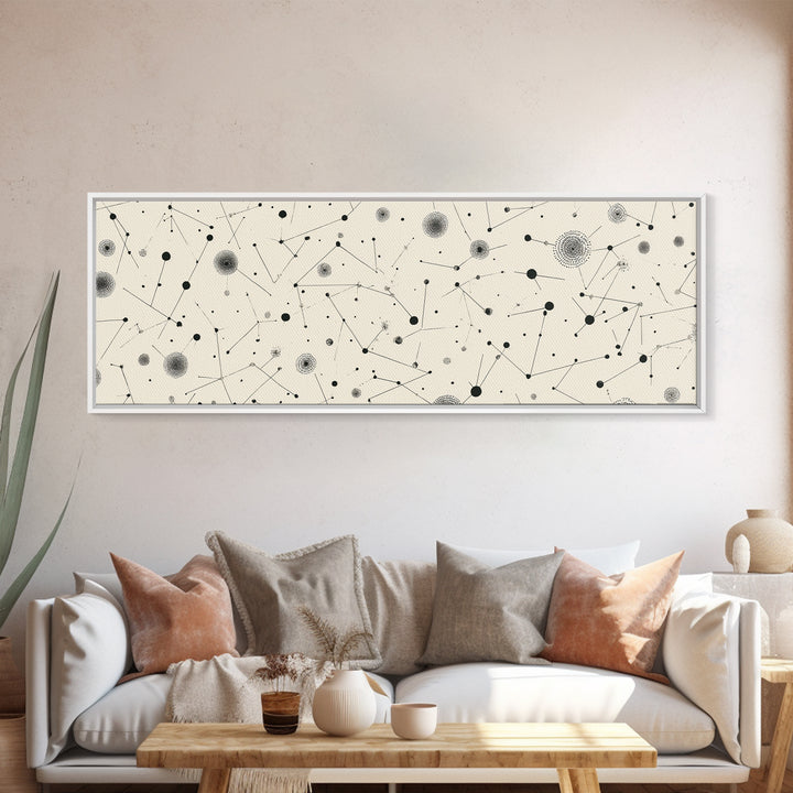 Black And White Constellation Dots Wall Art, Midcentury Abstract, Minimalist Modern Art Print, Atomic Retro Office Decor Poster