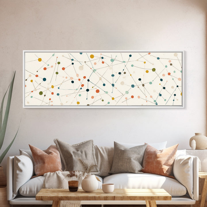 Muted Atomic Dots And Fine Connected Lines Canvas Print, Midcentury Modern Art, Geometric Wall Decor, Scandinavian Poster