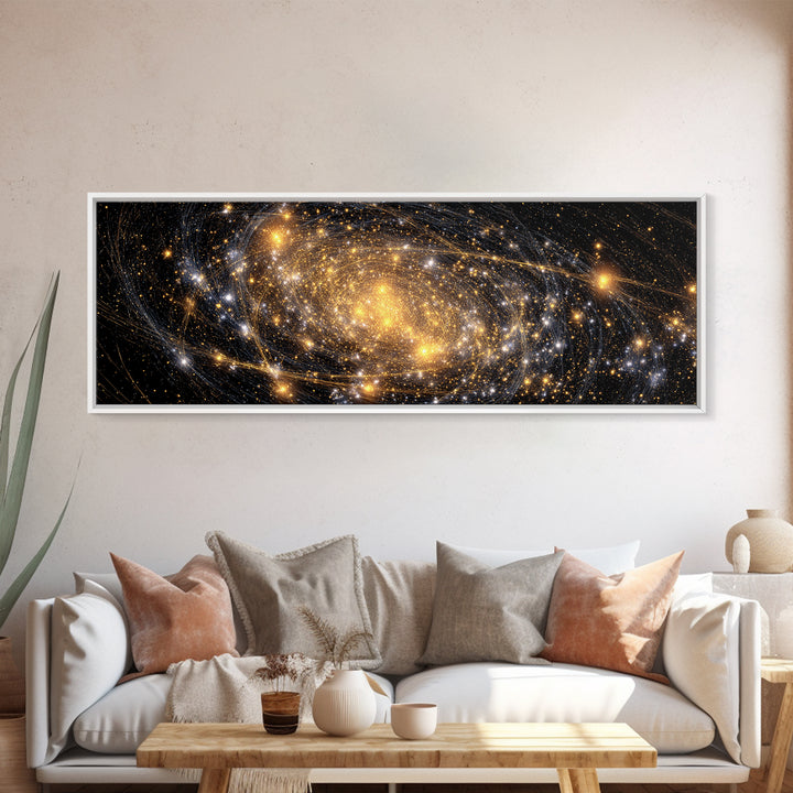 Golden Spiral Galaxy With Star Clusters Canvas Print, Abstract Space Wall Art, Modern Home Decor, Celestial Poster, Large Print