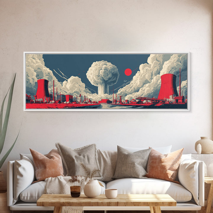 Red Nuclear Factory Mushroom Cloud Canvas Print, Atomic Art Print, Midcentury Modern Wall Decor, Retro Sci Fi Poster, Office Wall Art