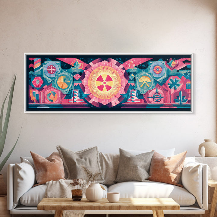 Pink Atomic Symbols And Geometric Circles Wall Art, Midcentury Abstract Art, Retro Modern Poster, Colorful MCM Decor, Gallery Wall Art