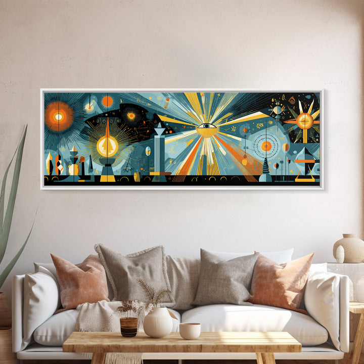 Cosmic Eye With Starburst Rays Wall Art, Spiritual Modern Abstract Art, Midcentury Atomic Poster, Space Retro Decor, Office Wall Decor