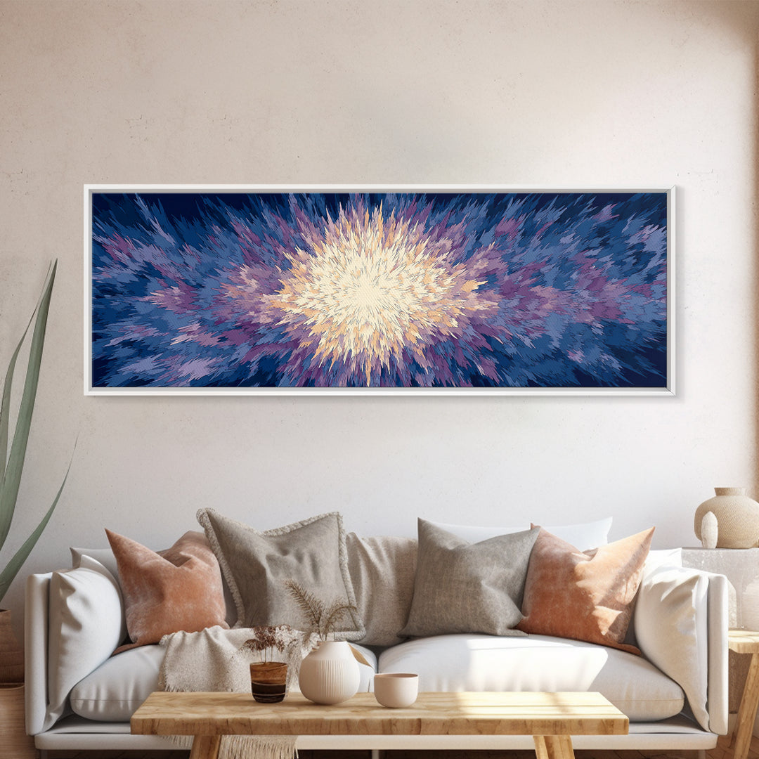 Radiant Blue Purple Starburst Wall Art, Modern Abstract Art Print, Cosmic Retro Decor, Living Room Statement Canvas Print