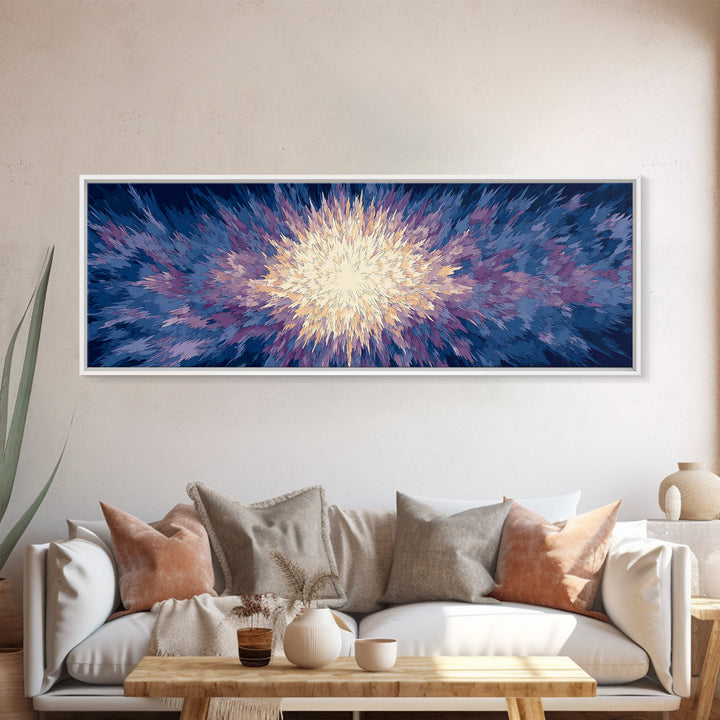 Radiant Blue Purple Starburst Wall Art, Modern Abstract Art Print, Cosmic Retro Decor, Living Room Statement Canvas Print