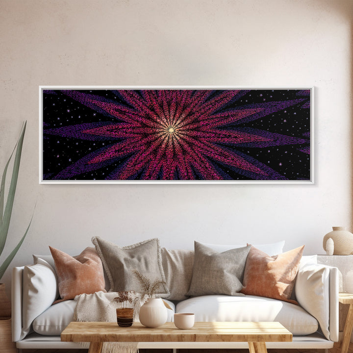 Magenta Purple Cosmic Burst Wall Art, Modern Abstract Canvas Print, Retro Space Poster, Funky MCM Home Decor, Large Statement Print