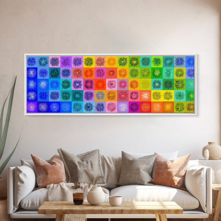 Colorful Pop Art Starburst Grid Wall Art, Retro Geometric Poster, Midcentury Modern Decor, Bright Abstract Canvas Print Set