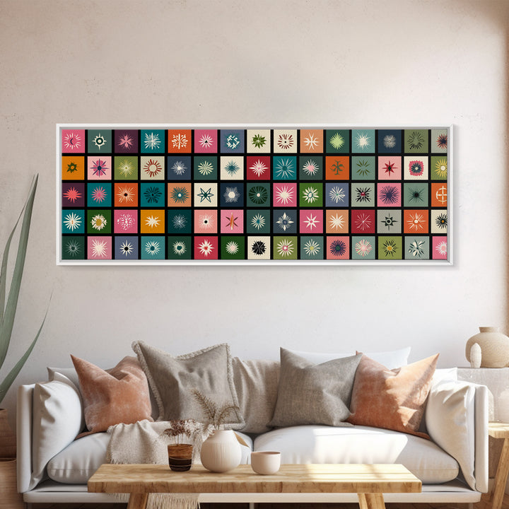 Atomic Starburst Pattern Wall Art, Midcentury Modern Geometric Print, Retro MCM Decor, Colorful Tile Canvas Print, Gallery Wall
