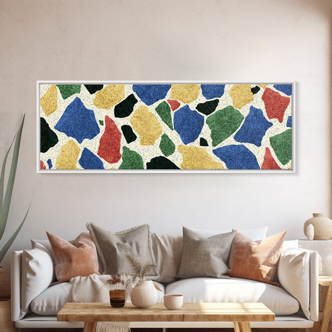 Bold Terrazzo Stone Canvas Print, Mid Century Modern Wall Decor, Colorful Abstract Art, Retro Pattern Poster, MCM Home Art