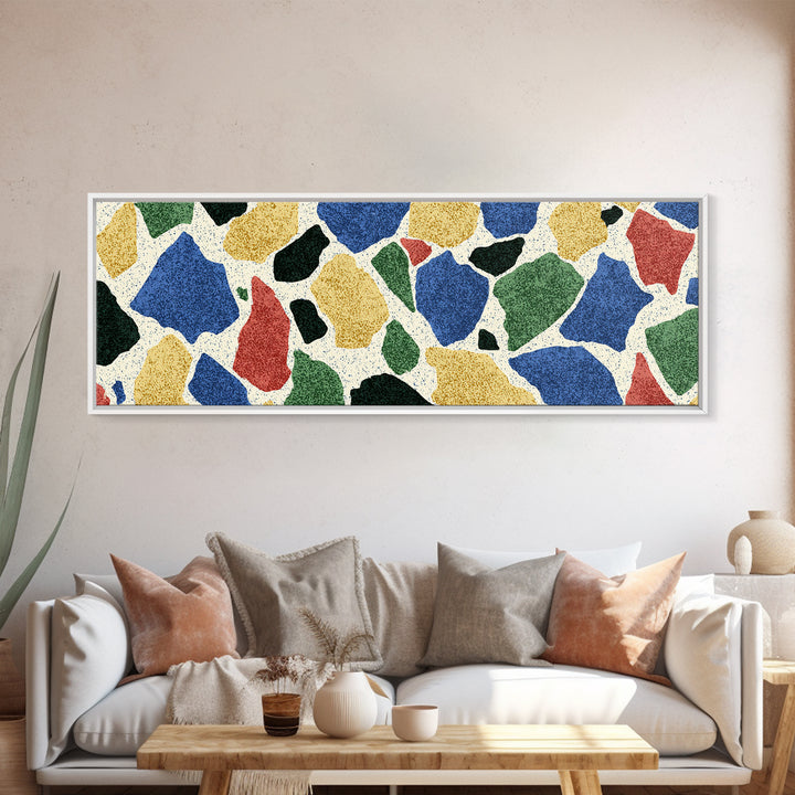 Bold Terrazzo Stone Canvas Print, Mid Century Modern Wall Decor, Colorful Abstract Art, Retro Pattern Poster, MCM Home Art