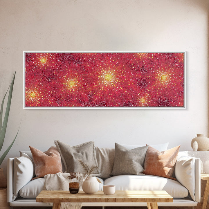 Magenta Yellow Burst Framed Canvas Print, Mid Century Modern Wall Art, Bright Abstract Decor, Retro Groovy Home Poster Print