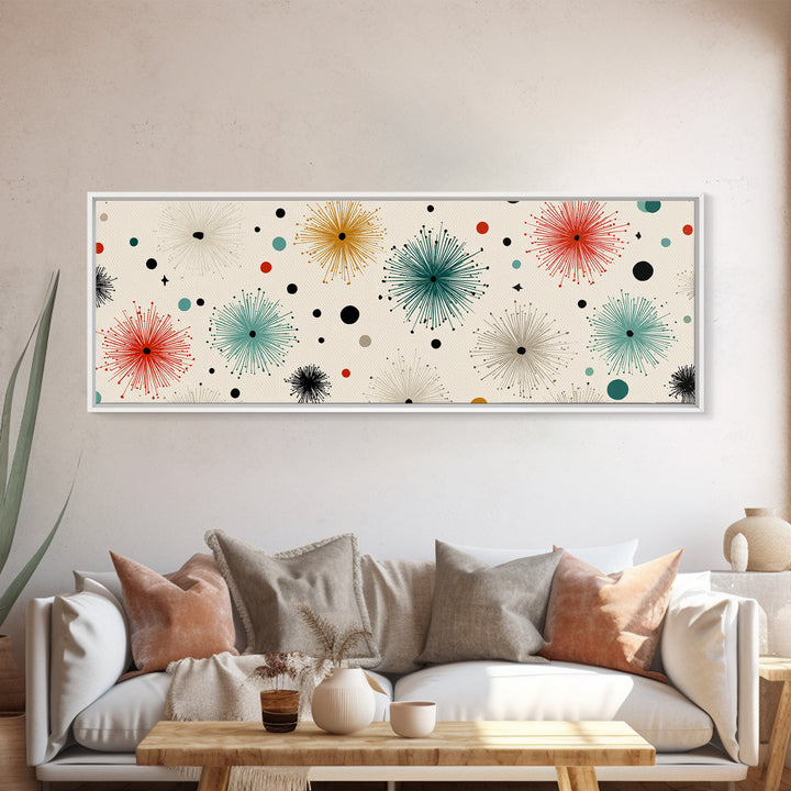 Multicolor Atomic Starburst Wall Art, Mid Century Modern Print, Retro Confetti Pattern Poster, Cream Background MCM Decor