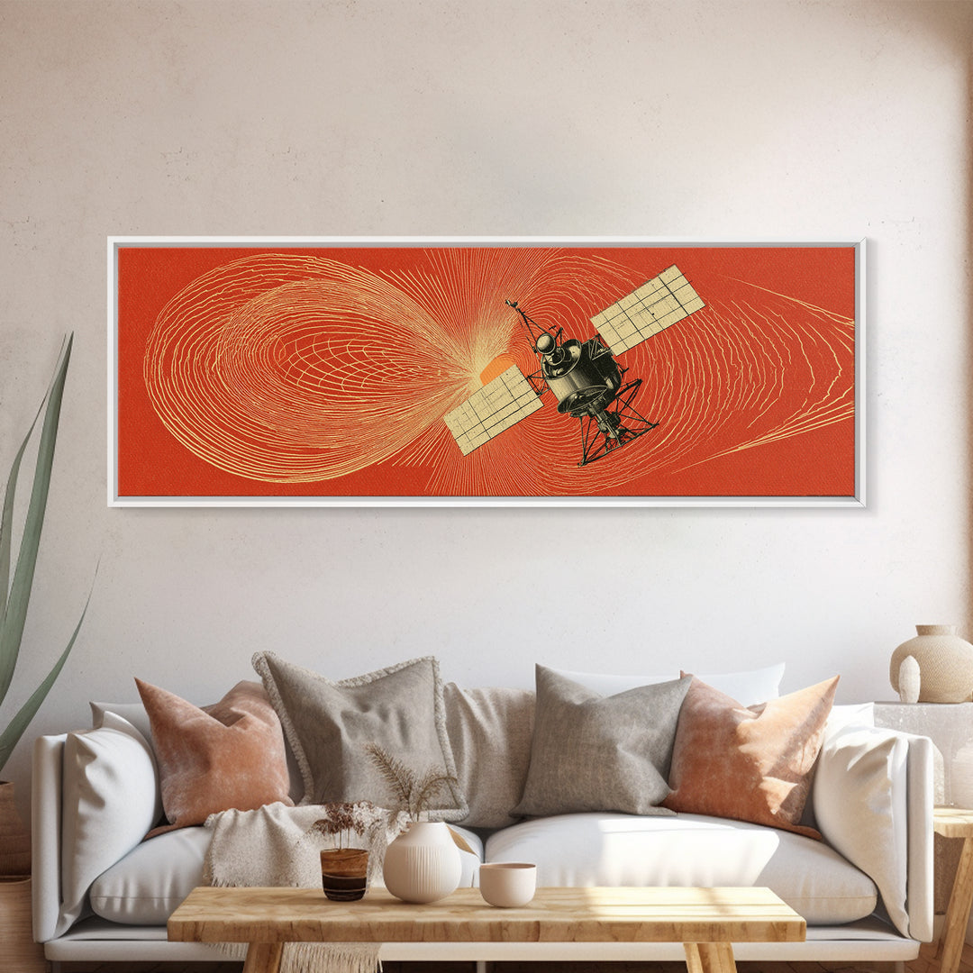 Orange Satellite Magnetic Field Wall Art, Retro Space Science Poster, Modern Abstract Art Print, Midcentury Office Decor