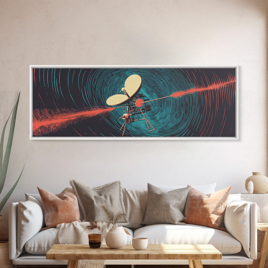 Deep Space Probe Signal Wall Art, Blue Spiral Radio Waves, Retro Sci Fi Poster, Modern Abstract Living Room And Office Decor Print