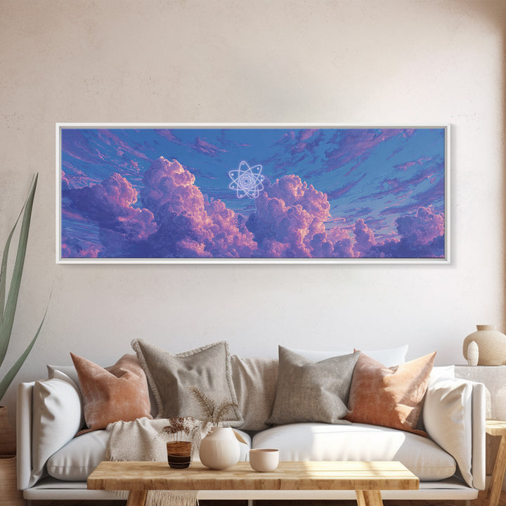 Purple Dream Clouds With Atomic Star Wall Art, Retro Sci Fi Sky Poster, Midcentury Modern Decor, Cosmic Canvas Print, Bedroom Decor