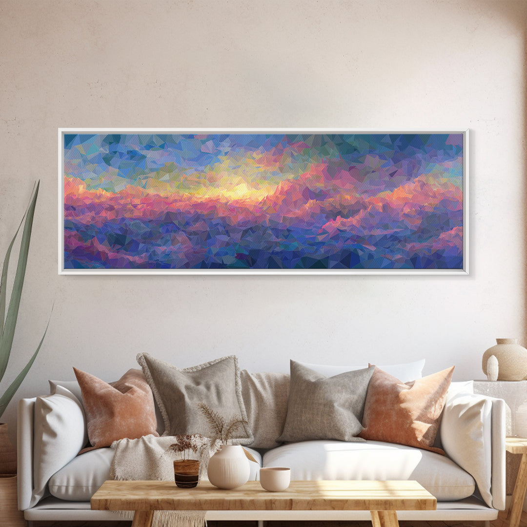 Pastel Low Poly Mountain Sunrise Wall Art, Colorful Landscape Print, Modern Abstract Art, Bedroom Decor, Large Canvas Poster