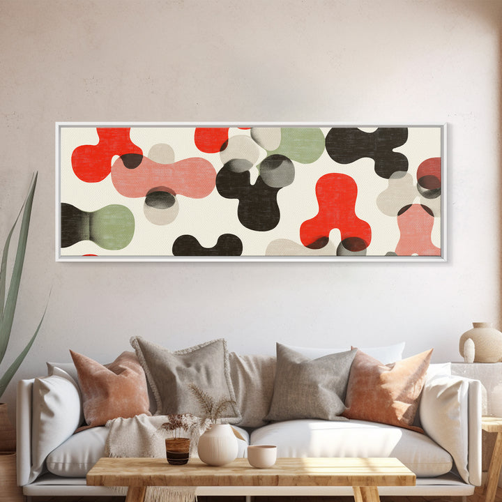 Red Black Sage Organic Shape Wall Art, Midcentury Modern Abstract Canvas, Retro Geometric Print, MCM Living Room Decor Poster