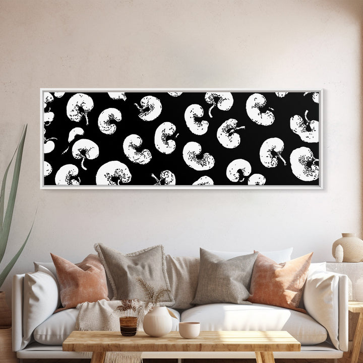 Black White Amoeba Pattern Canvas Print, Midcentury Modern Abstract Wall Decor, Monochrome Retro Op Art For Gallery Wall