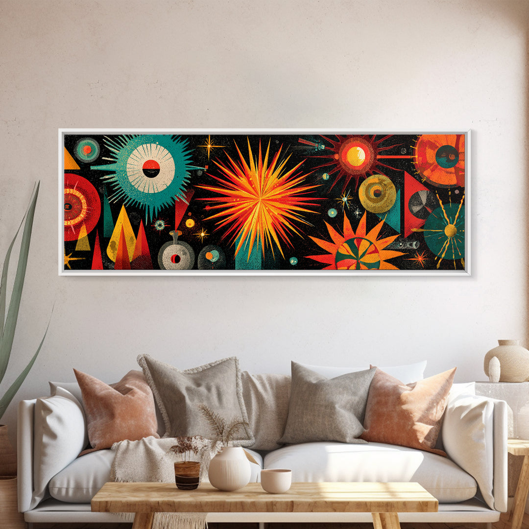 Atomic Starburst Fireworks Wall Art, Midcentury Modern Space Age Print, Retro MCM Canvas For Living Room Decor Poster Gift