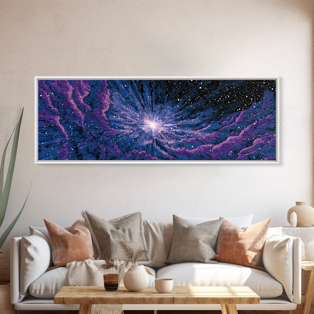 Purple Blue Cosmic Starfield Wall Art, Modern Abstract Space Canvas, Retro Sci Fi Digital Print For Bedroom Decor Poster