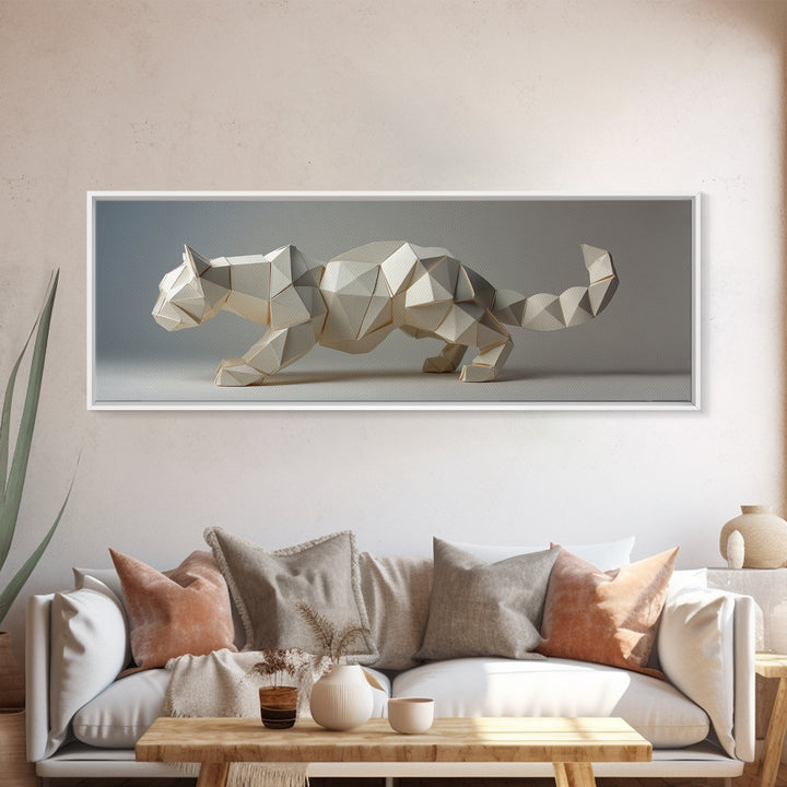 Faceted Low Poly Wild Cat Wall Art, Midcentury Modern Art Print, Minimalist Animal Decor, Abstract MCM Home Decor Gift For Living Room