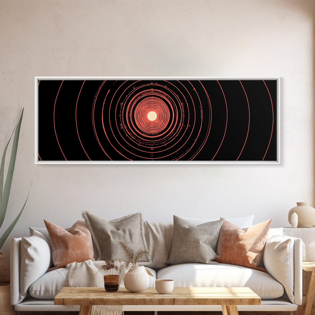 Orange Red Concentric Circle Wall Art, Modern Abstract Op Art Print, Cosmic Retro Minimal Poster For Bedroom Gallery Decor