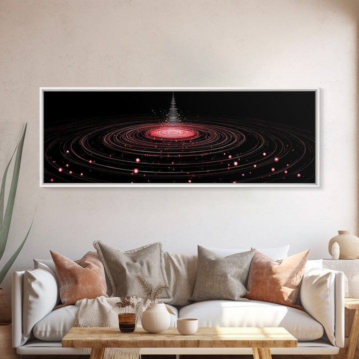 Red Orbital Light Rings In Black Space Canvas Print, Futuristic Abstract Art, Modern Wall Decor, Retro Sci Fi Poster, Digital Art Print