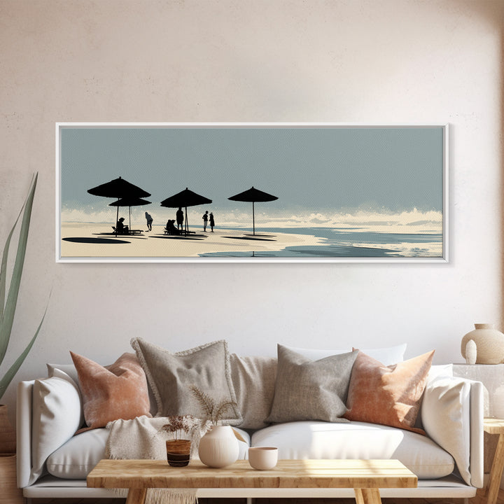 Minimal Beach Umbrella Silhouettes Canvas Print, Coastal Wall Art, Scandinavian Modern Decor, Neutral Living Room Art, Office Decor