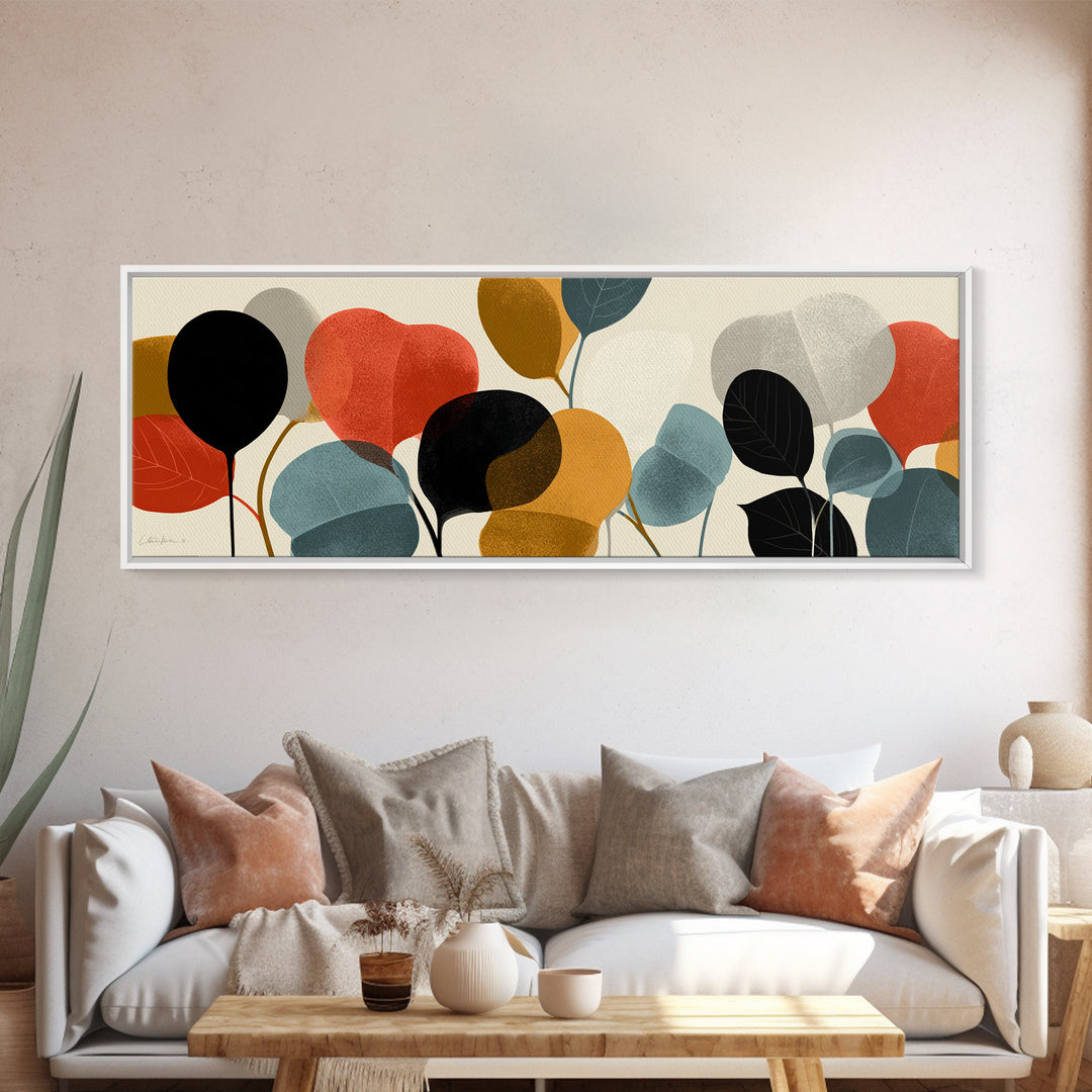 Abstract Balloon Leaves In Warm Neutrals Wall Art, Midcentury Modern Decor, Geometric Art Print, Boho Living Room Poster