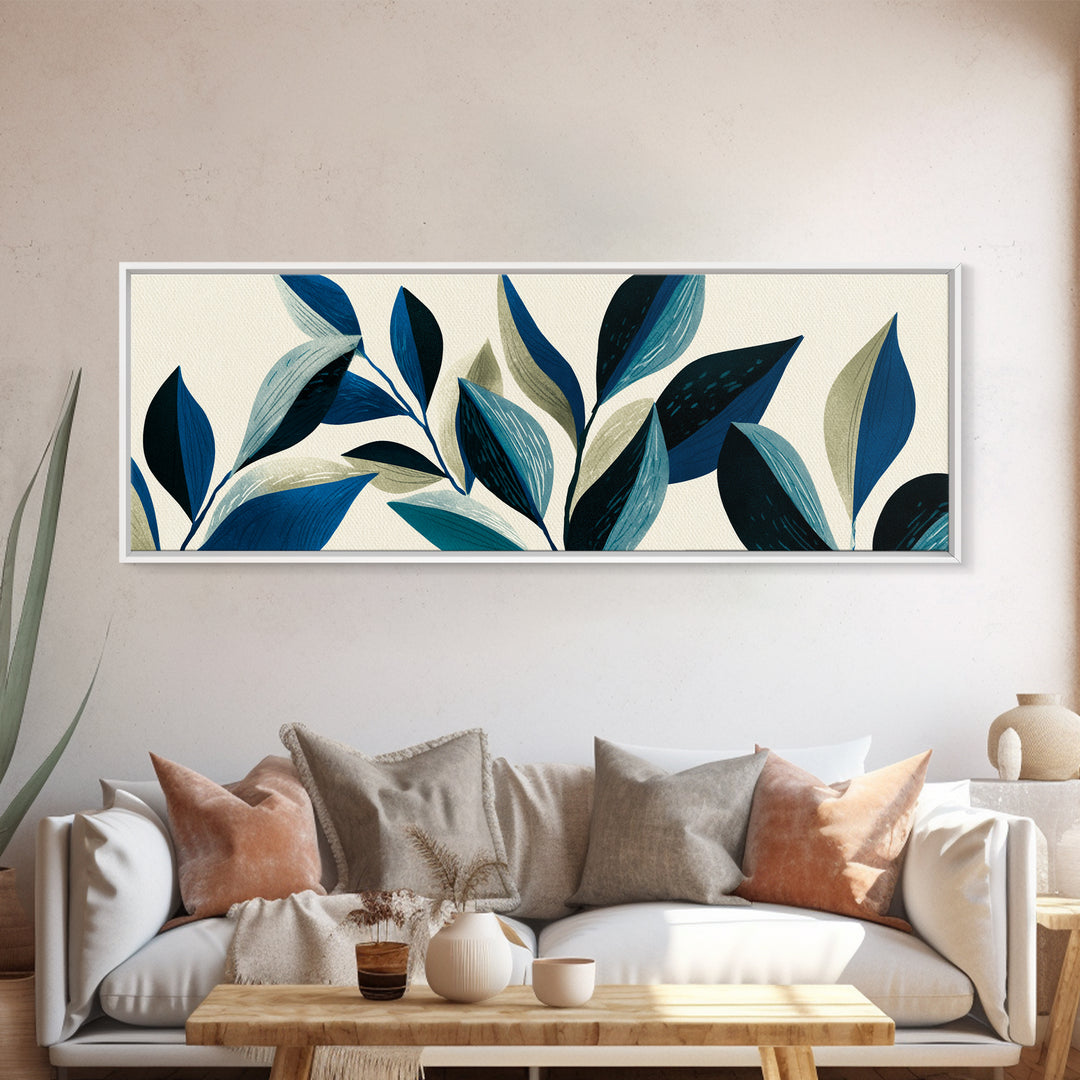 Blue Botanical Branches On Cream Wall Art, Minimalist Nature Print, Midcentury Modern Decor, Scandinavian Home Art Poster