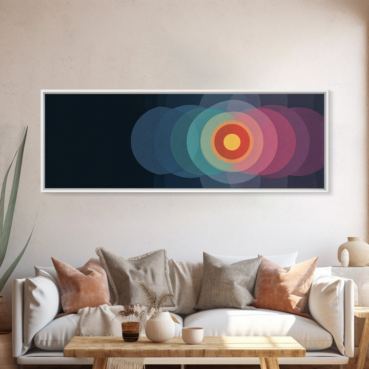 Translucent Target Circles Canvas Print, Midcentury Modern Abstract Wall Art, Colorful Geometric Decor, Pink Blue Poster