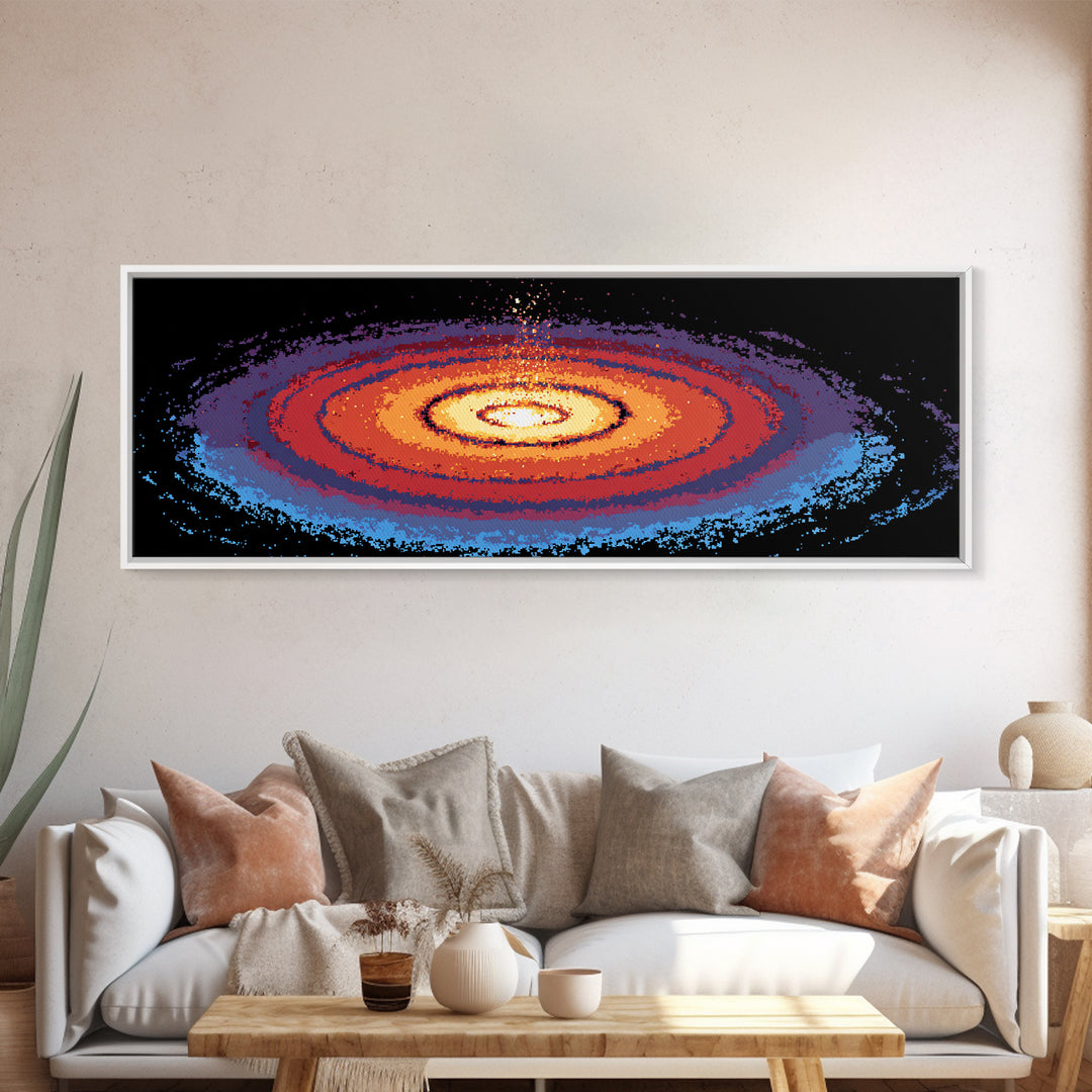 Orange Blue Spiral Galaxy Wall Art, Midcentury Modern Space Abstract Print, Cosmic Retro Decor, Large Canvas Statement Art