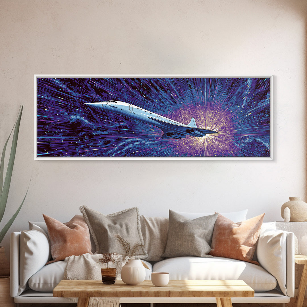 Supersonic Jet Starburst Wall Art, Midcentury Modern Space Poster, Retro Sci Fi Canvas Print, Aviation Wall Decor Gift For Him
