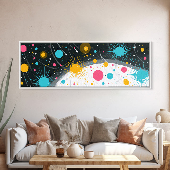 Playful Atomic Dots And Starbursts Wall Art, Midcentury Modern Abstract Poster, Colorful Retro Decor, Kids Room Print Gift