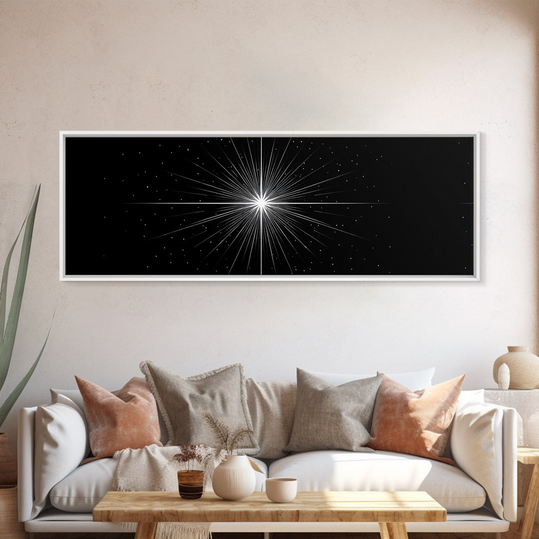 Monochrome Starburst Light On Black Wall Art, Minimalist Abstract Poster, Op Art Print, Modern Geometric Home Decor Gift