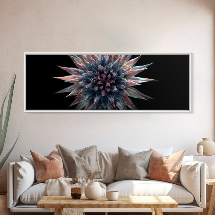 Dark Metallic Spiked Floral Bloom Framed Canvas Print, Modern Abstract Art, Black Wall Art, Statement Wall Decor For Living Room