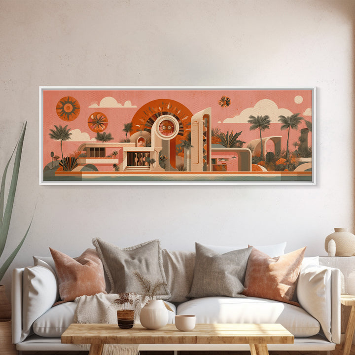 Peach Palm Springs Desert House Canvas Print, Midcentury Modern Wall Art, Retro Architecture Poster, Orange Home Decor Print