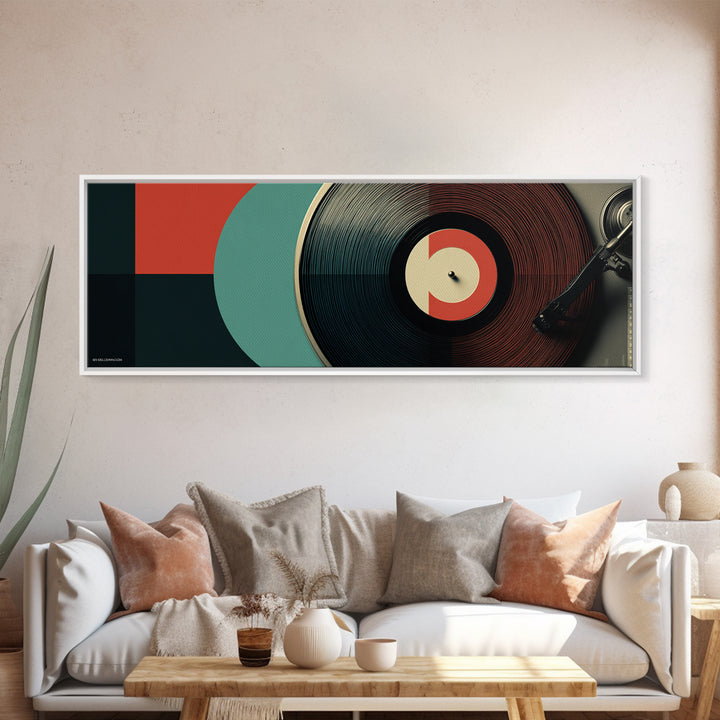 Close Up Vinyl Record Canvas Print, Modern Retro Wall Art, Midcentury Music Poster, Bold MCM Decor For Studio And Den Gift