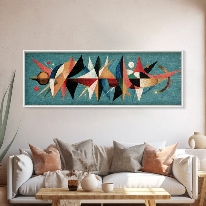 Atomic Abstract Shapes Canvas Print, Teal Midcentury Modern Wall Art, Geometric Retro Poster, Colorful MCM Home Office Decor