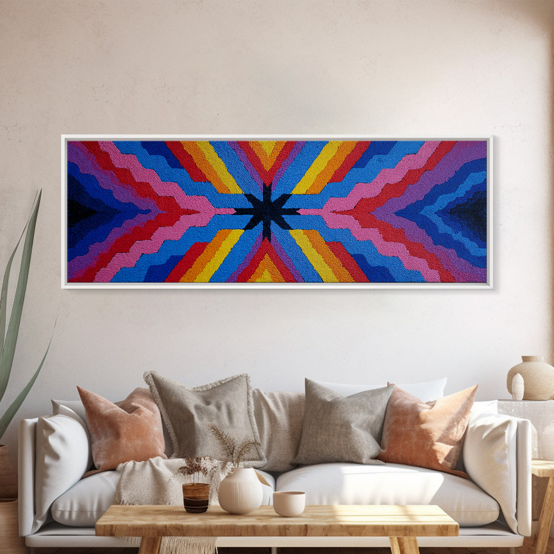 Rainbow Zigzag Kaleidoscope Wall Art, Colorful 70s Retro Poster, Geometric Abstract Art Print, Groovy MCM Living Room Decor