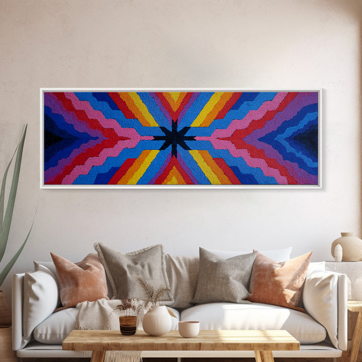 Rainbow Zigzag Kaleidoscope Wall Art, Colorful 70s Retro Poster, Geometric Abstract Art Print, Groovy MCM Living Room Decor