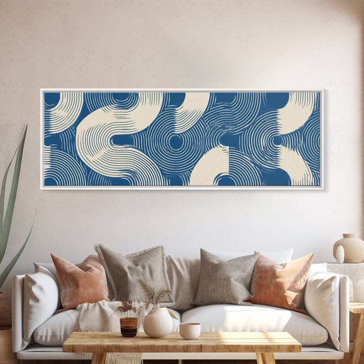 Blue Wave Pattern Wall Art, Scandinavian Modern Art Print, Abstract Line Poster, Coastal Geometric Decor For Bathroom Or Bedroom