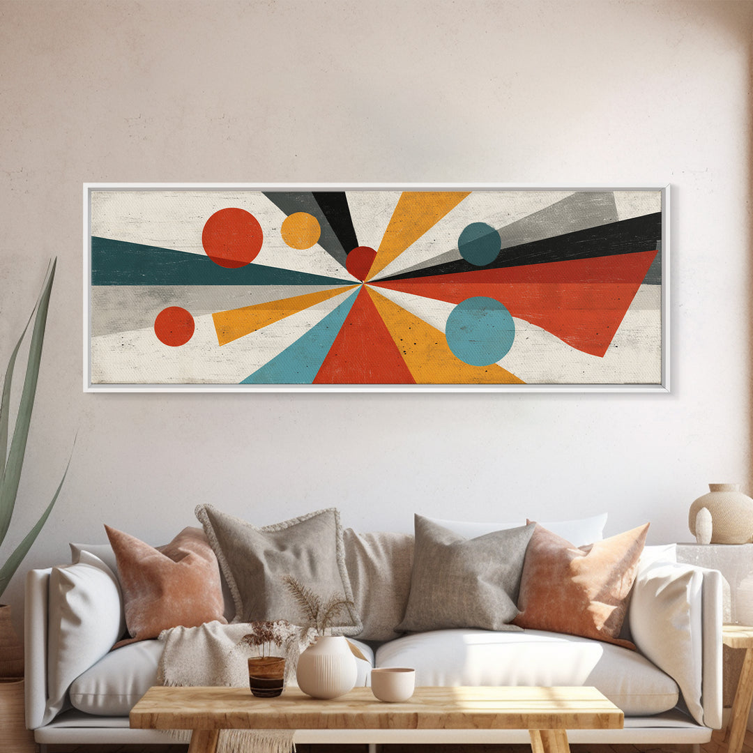 Atomic Teal Orange Geometric Burst Wall Art, Mid Century Modern Abstract Print, Retro Mcm Decor For Living Room, Statement Home Decor