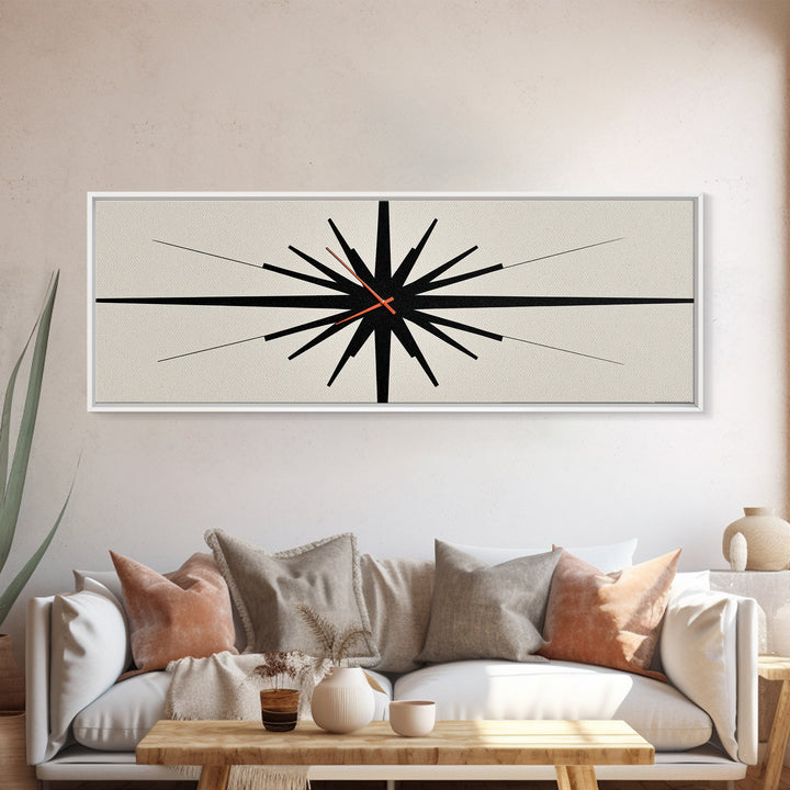 Minimal Black Atomic Starburst Wall Art, Mid Century Modern Abstract Print, Bauhaus Geometric Decor For Office, Den, And Entry
